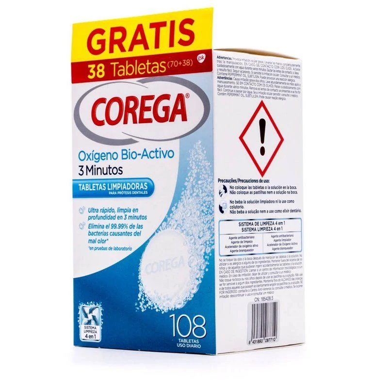 Corega Oxigeno Bio-Activo Limpieza Protesis Dental 108 Tabletas 1 Corega Oxigeno Bio-Activo Limpieza Protesis Dental 108 Tabletas