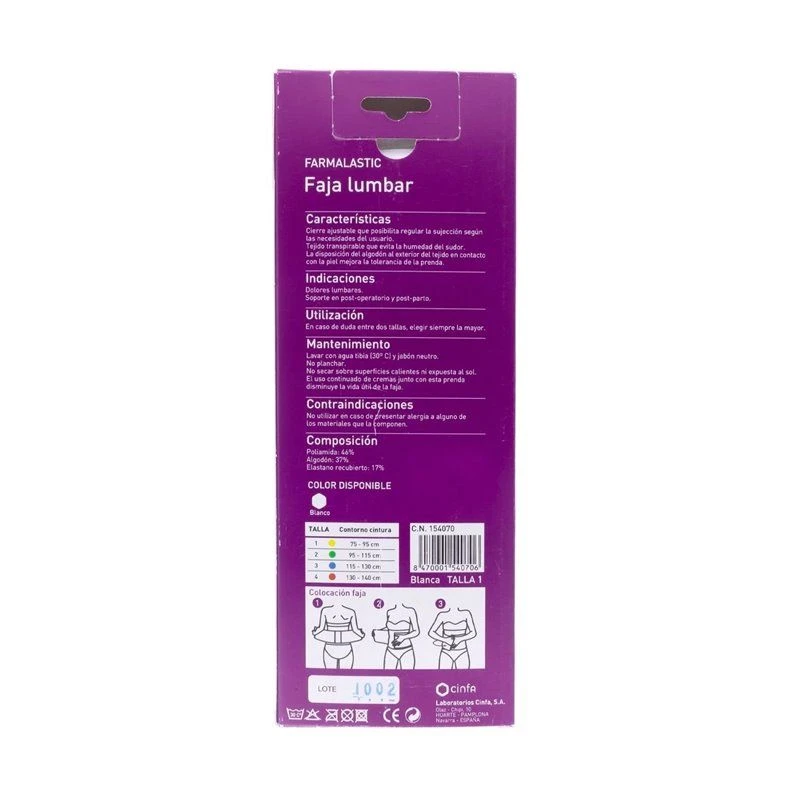 Farmalastic Faja Lumbar Velcro Blanca T-1 2 Farmalastic Faja Lumbar Velcro Blanca T-1 - Imagen 2