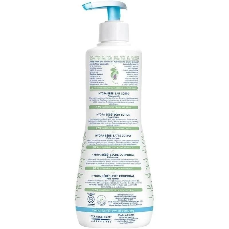 Mustela Hydra Bebe Loción Corporal 500ml 2 Mustela Hydra Bebe Loción Corporal 500ml - Imagen 2