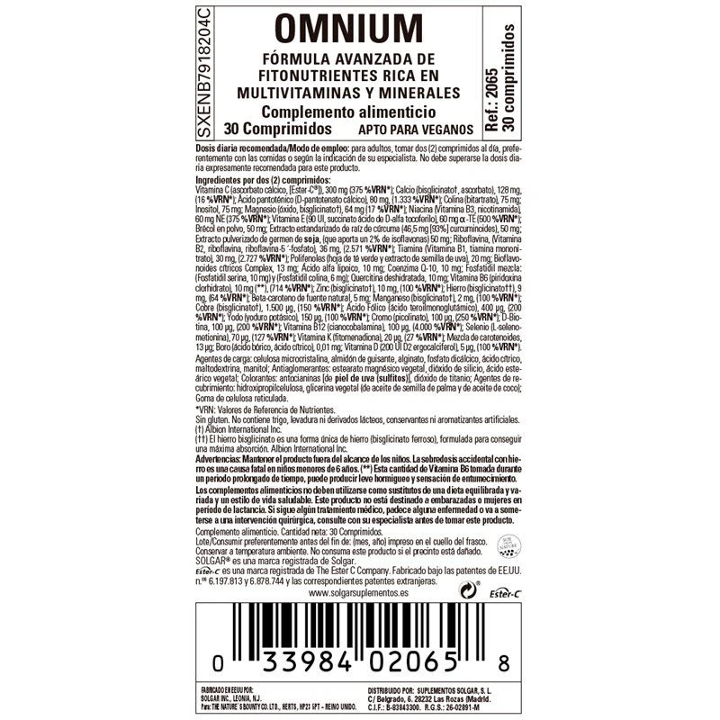 Solgar Omnium 30 Comprimidos 2 Solgar Omnium 30 Comprimidos - Imagen 2