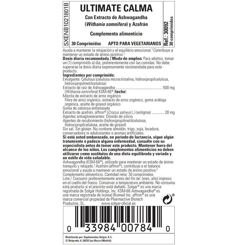Solgar Ultimate Calm 30 Comprimidos 3 Solgar Ultimate Calm 30 Comprimidos - Imagen 3